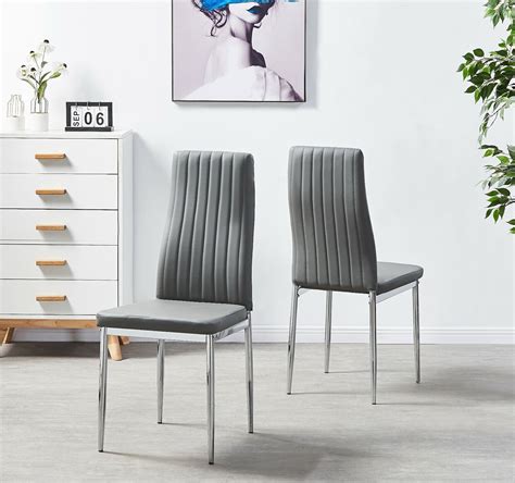 magan chairs white metal and grey fabric set of 4|Dining Chairs Set Of 4 Grey .